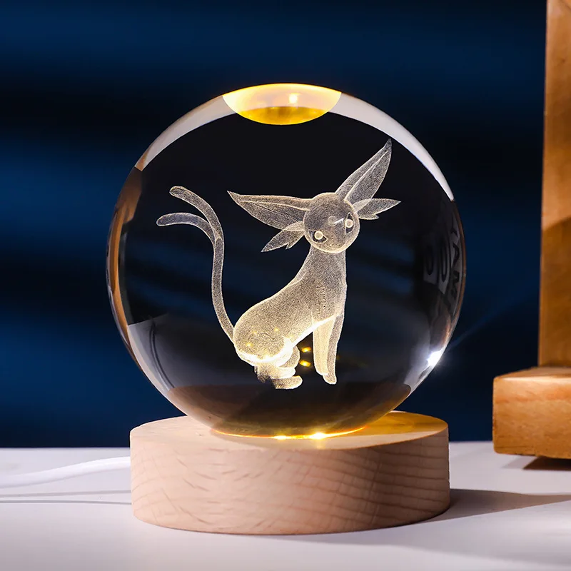 Pokemon 6CM Glowing Crystal Balls Night Light Gengar Rayquaza Lugia Scyther Mew Meowth Creative LED Lamp Model Figures Toy Gift view 4