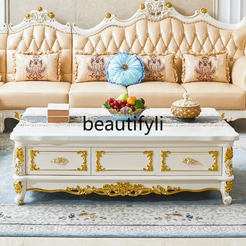 ชุดโต๊ะกาแฟและตู้วางทีวีไม้เนื้อแข็งหินอ่อนยุโรป สไตล์โมเดิร์นเรียบง่าย สำหรับห้องนั่งเล่น รูปทรงสี่เหลี่ยมผืนผ้า