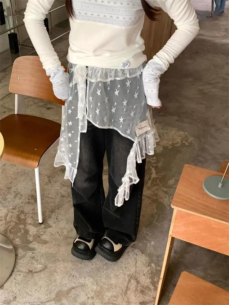

Korean Ins Apron Vintage Lace Irregular Mesh Skirt Spring New All Match Star Aesthetic Lace Up Y2k Skirt Women Fart Curtain