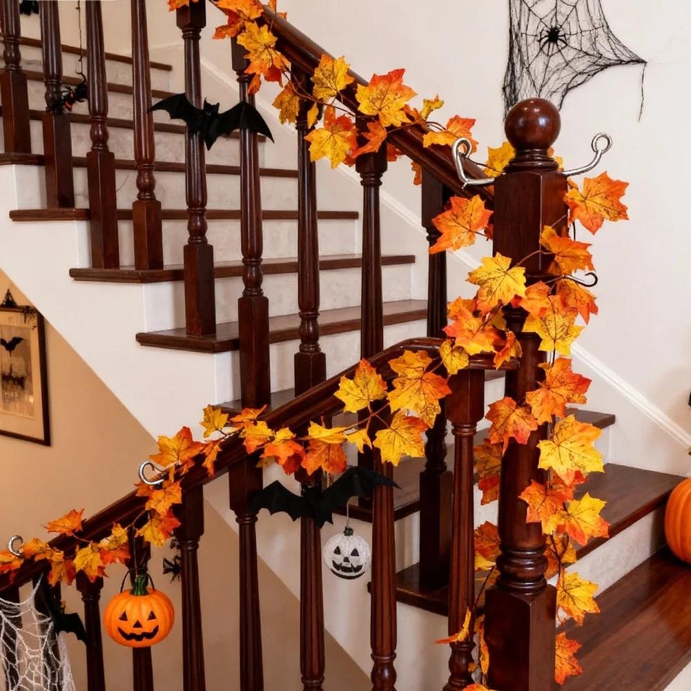 Maple Leaf and Vine Wreath for Home Decor Thanksgiving Harvest Theme 1m Long Lightweight Silk Autumn Decoration