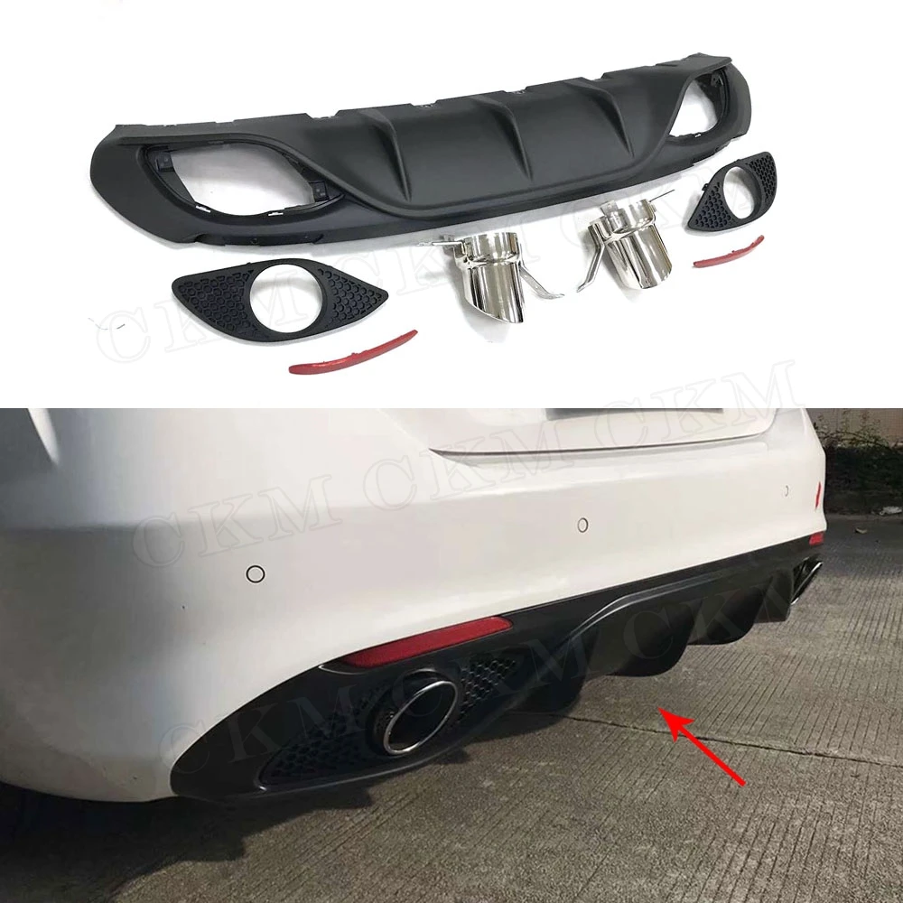 

Rear Bumper Diffuser Spoiler with Exhaust Tips for Alfa Romeo Giulia 2017-2020 Standard Upgrade To Sport Style PP Bumper Guard