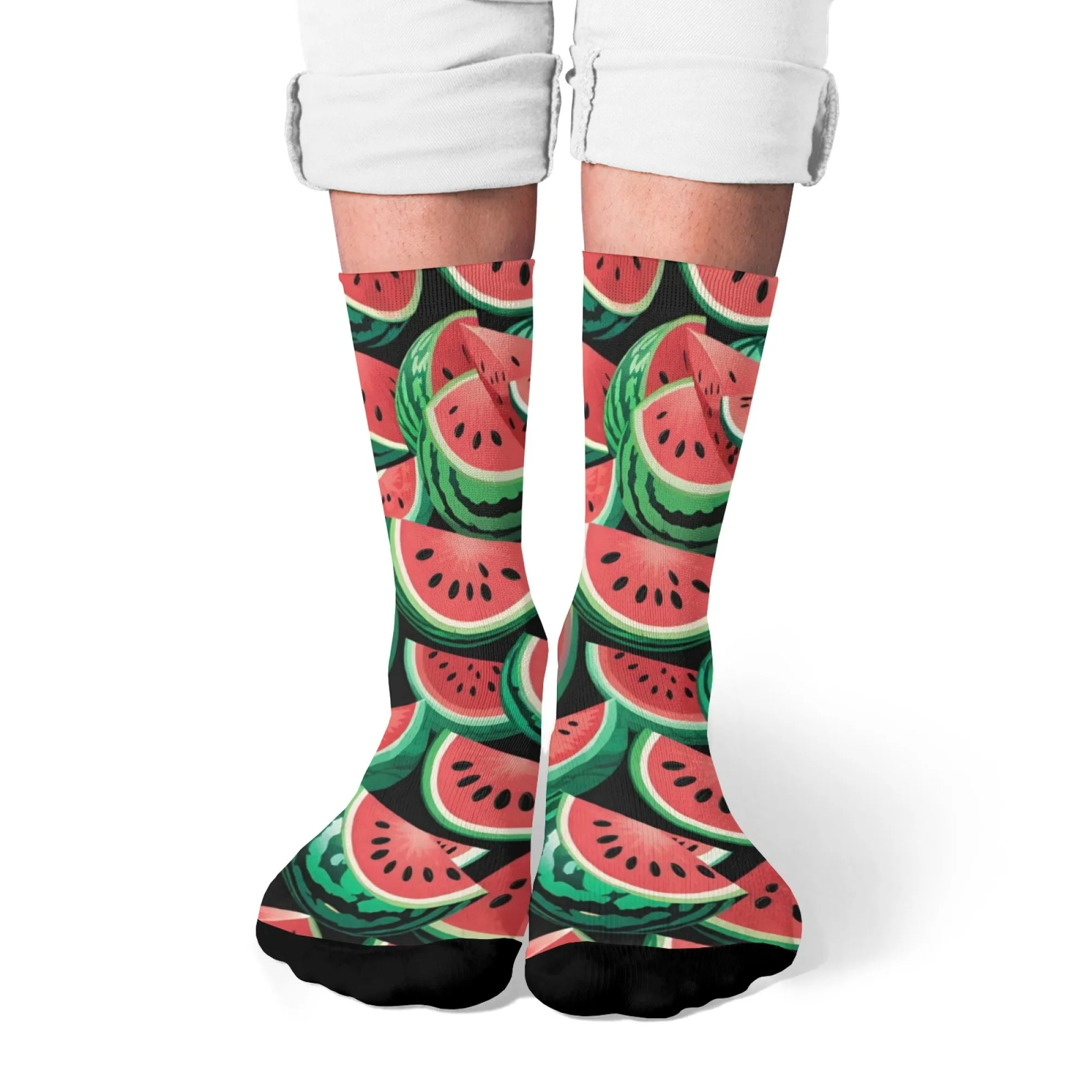 Retro Food Style Men's Crew Socks Vintage Watermelon Fruit Print Warm Cartoon Soft Comfortable Socks for Casual Street Wear
