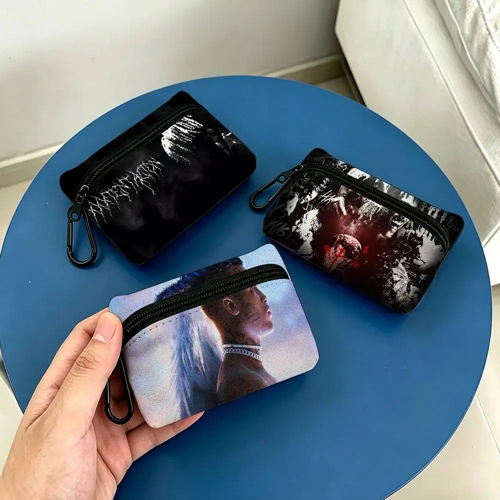 XXX-Tentacion Rock Rapper Anti-fade Oxford Cloth Small Zipper Coin Bag Lightweight Hanging Wallet For Coins ID Cards