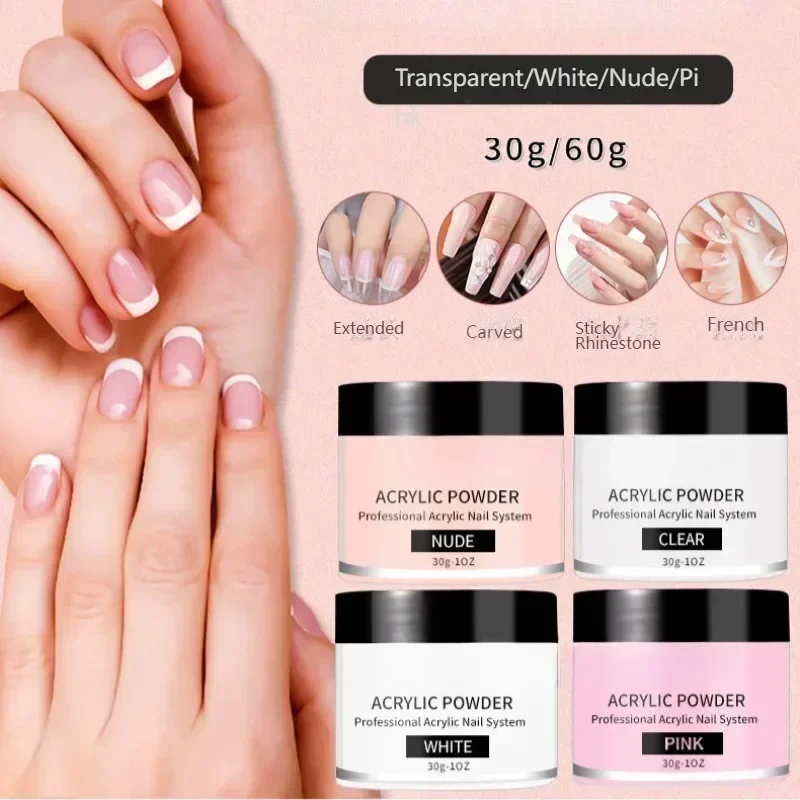 Pó acrílico profissional para unhas, transparente/nues/rosa, ultrafino para arte em unhas acrílicas, ponta 3d, escultura, extensão de unhas francesas, gel