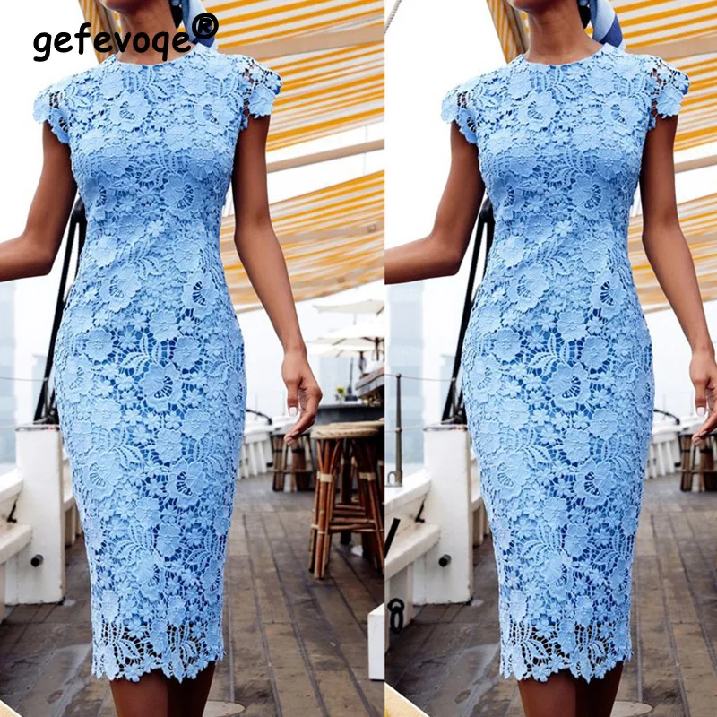 

Elegant Fashion Sexy Floral Zipper Lace Dresses Spring Summer 2024 Streetwear Sleeveless O-Neck Slim Midi Dress Women's Clothing