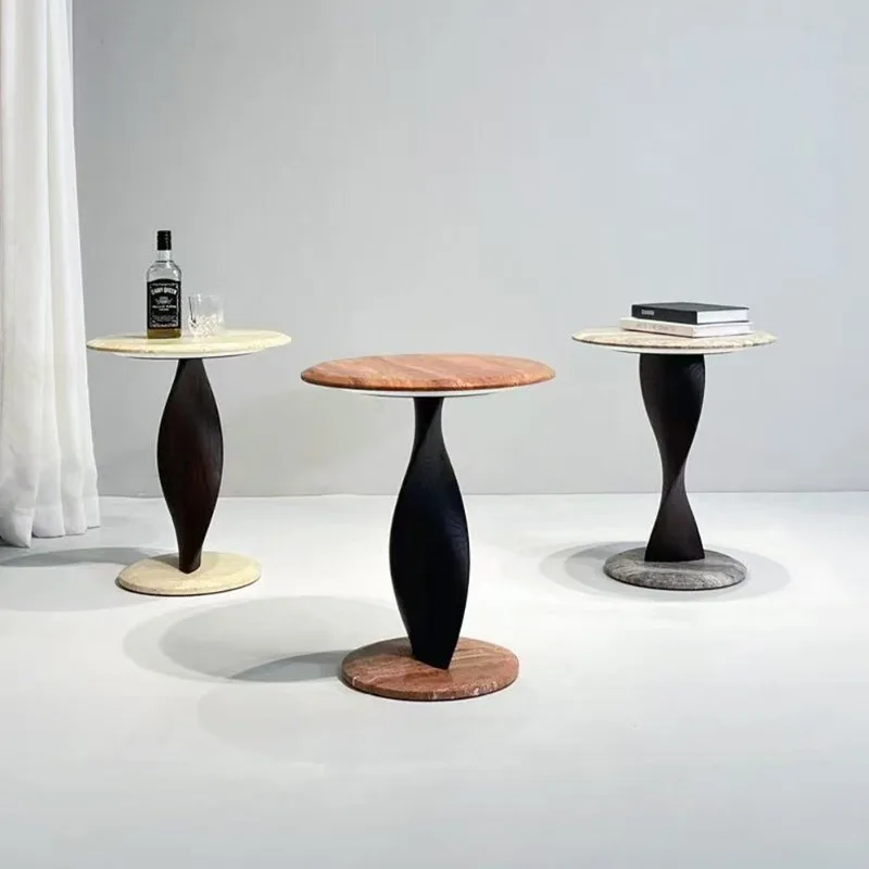 New sculptural limestone side table, natural stone dome, solid wood twist base, decorative side table for villa hotels