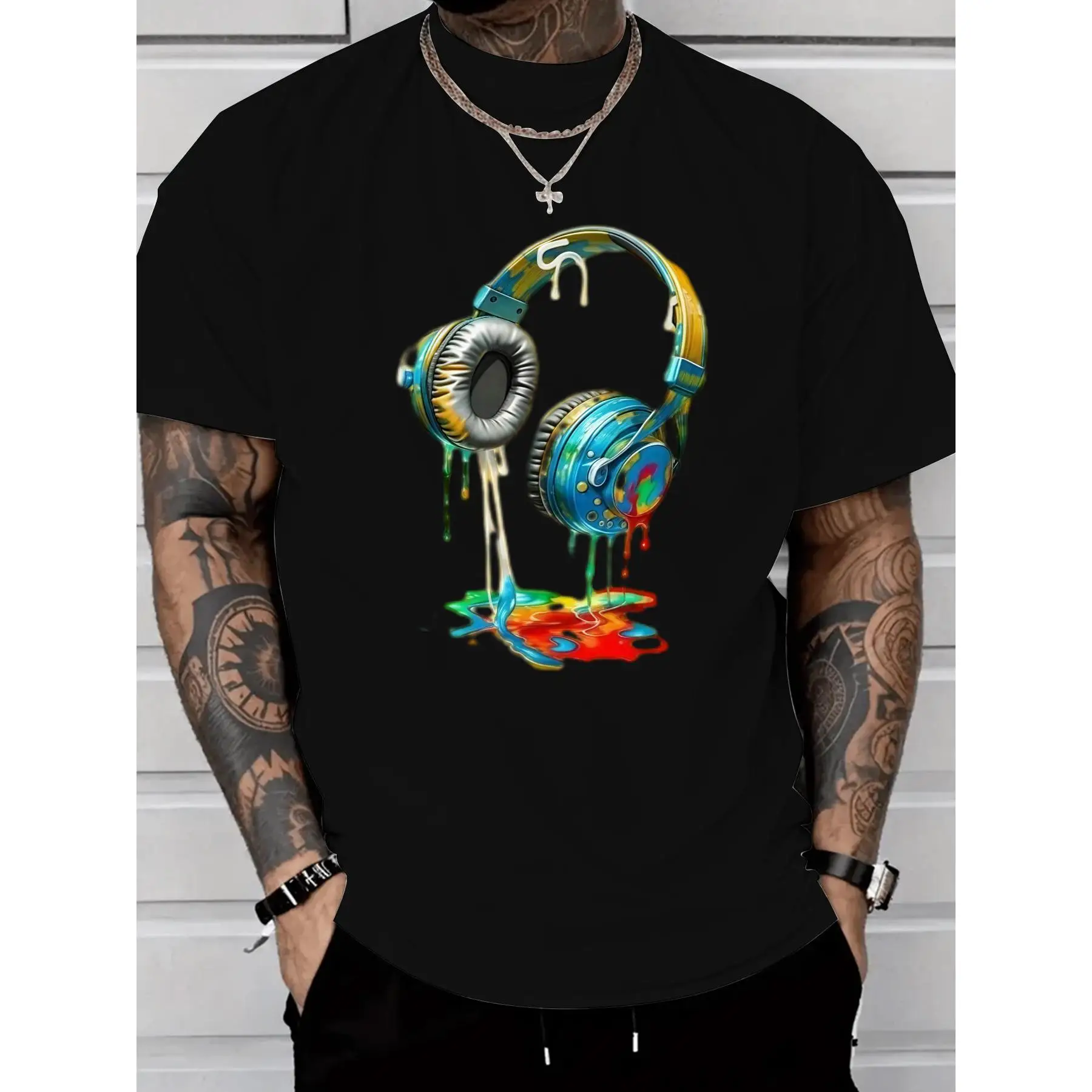 

Graffiti Headphone T Shirt Men Women Hip Hop Streetwear Y2K Print Tops Oversized Casual Graphic Tee Unisex