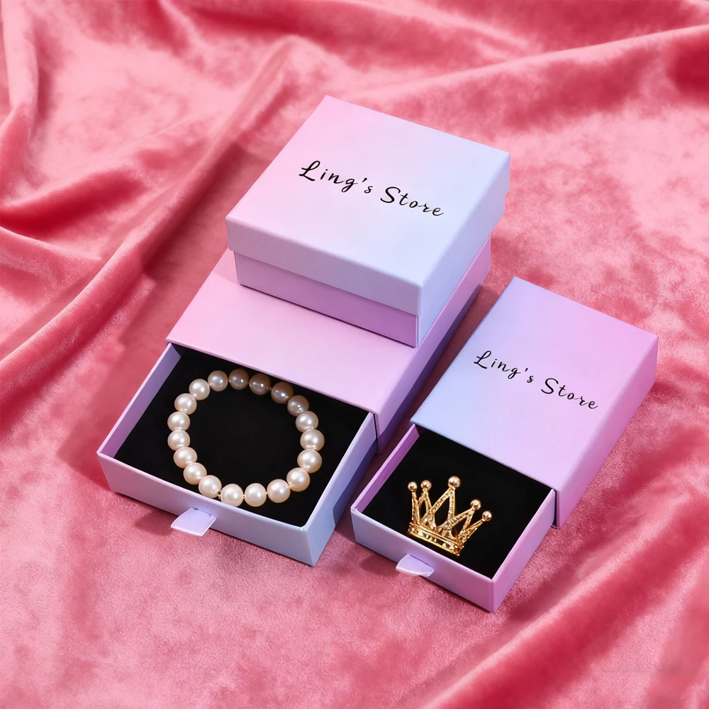 

50Pcs Custom Logo Jewelry Gradient Drawer Box For Ring Earring Bracelet Pendant Necklace Packaging Travel Gift Display Organizer