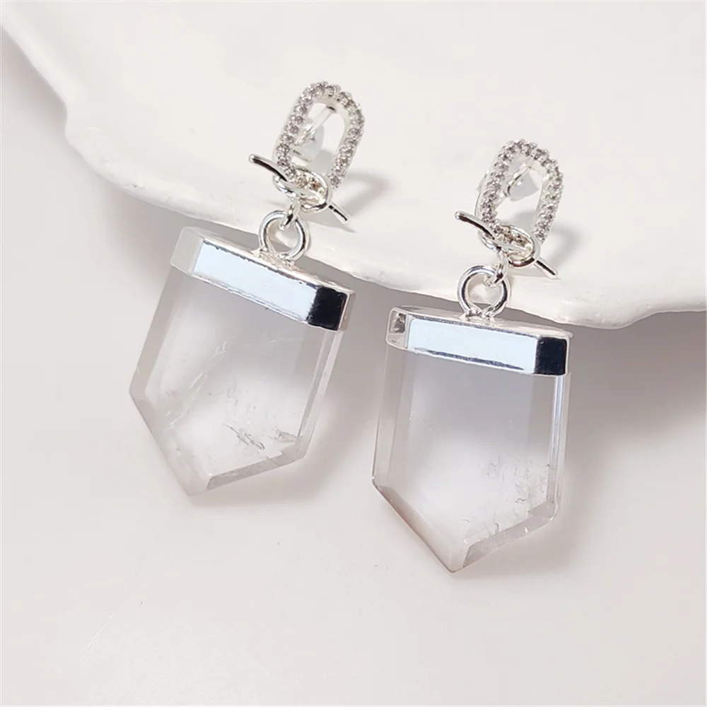 FUWO 1Pair Handcrafted Cubic Zircon Clear Quartz Earrings,Golden/Silver Plated Natural White Crystal Jewelry For Women ER211CZ