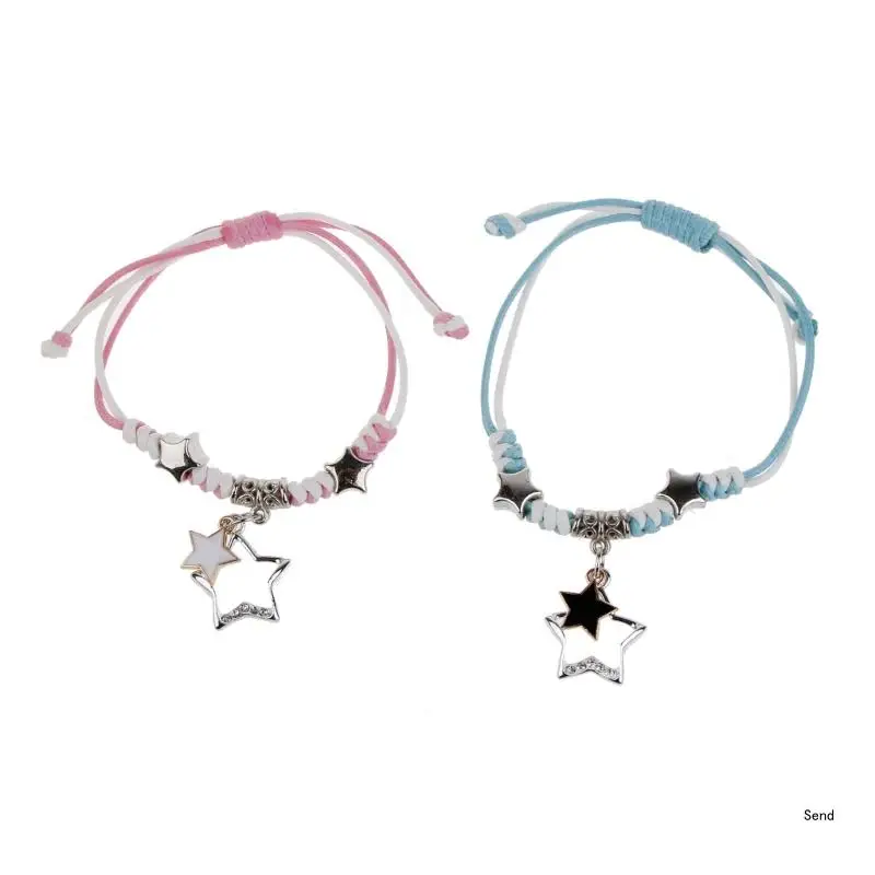 قطعتان من الأساور المصنوعة من الحبال المنسوجة الأنيقة للأزواج، أساور متطابقة مع سحر النجمة