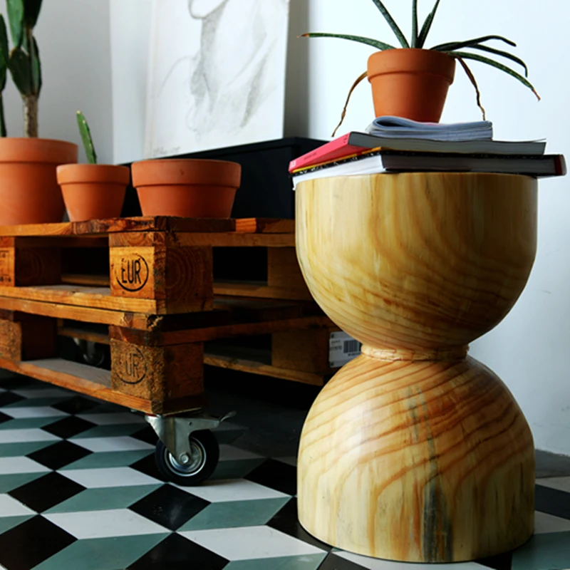 

Скандинавский журнальный столик из цельного дерева, приставной столик из натурального пенька, многофункциональный круглый табурет для гостиной, балкона, подставка для растений