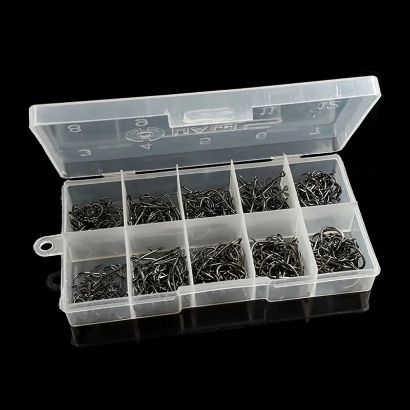 500pcs High Carbon Steel Fishhooks 3-12# Fish/Catfish/Circle/Barbed Hooks Kit