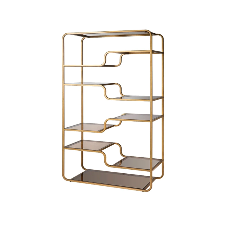 yf-Modern Luxury Rose Gold Glass Book Shelf Stainless Steel Bookcase-