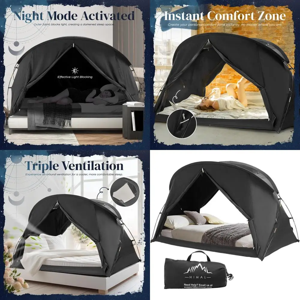 

Портативная палатка-тент для двуспальной кровати с затемнением, легкой установкой, дышащей сеткой и шторами для уединения, для взрослых, идеально подходит для использования в помещении