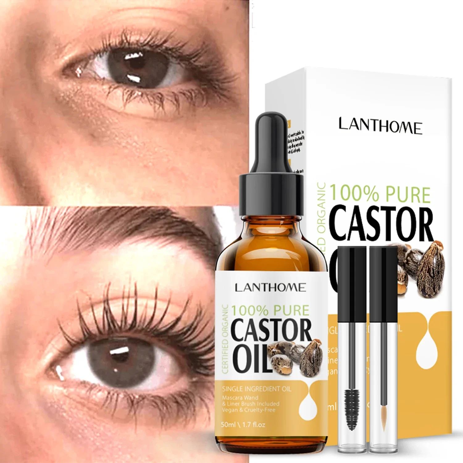 

New Eyebrow Eyelash Growth Serum Natural Castor Oil Eyelashes Growth Essential Oil Thick Longer Nourishing Enhancer Lash Kit