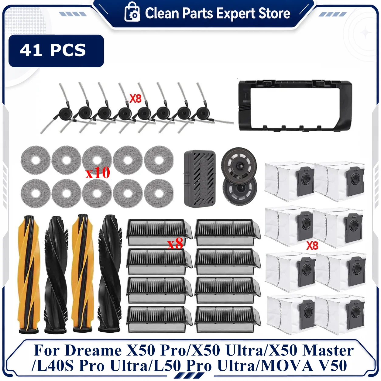 For Dreame X50 Pro/X50 Ultra/X50 Master/L40S Pro Ultra/L50 Pro Ultra/MOVA V50 Ultra Main Side Brush Filters Mop Cloths Dust Bags