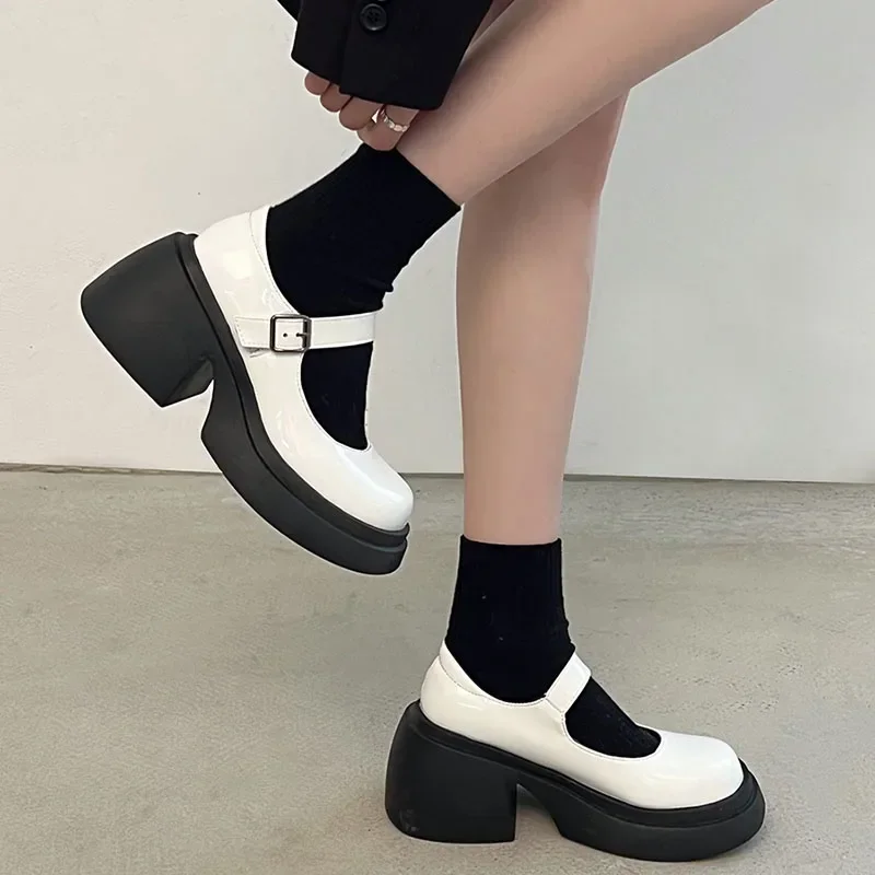 Platform Mary Jane Shoes 2024 New Women\'s Shoes Women Thick Heels Trendy Street Lolita Shoes Round Toe Ankle Strap  Pumps