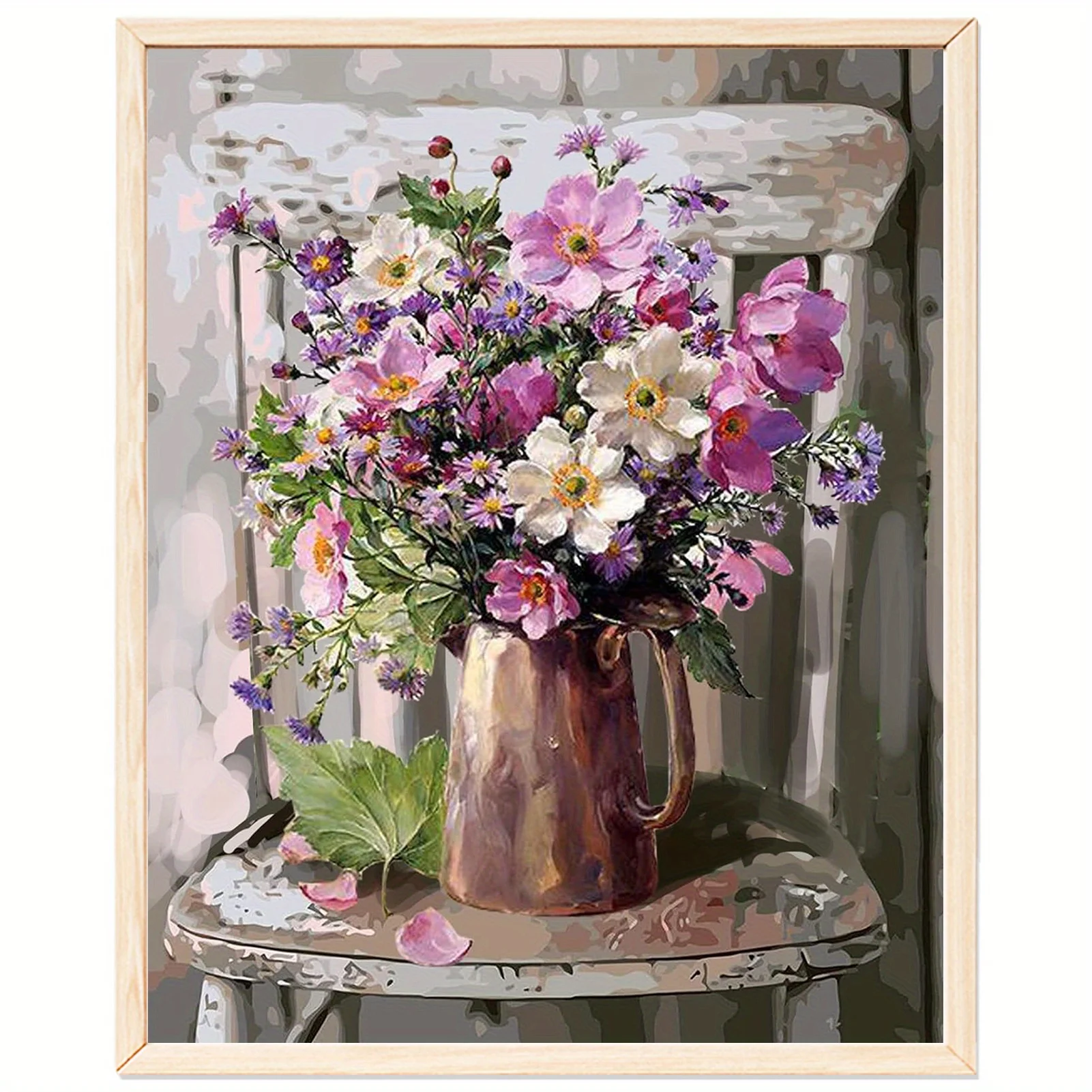 Adult Beginner Paint by Numbers Set - 16X20 Inches/40X50 Cm Color Canvas, Easy Flower Acrylic Painting Kit - Ideal for Home D