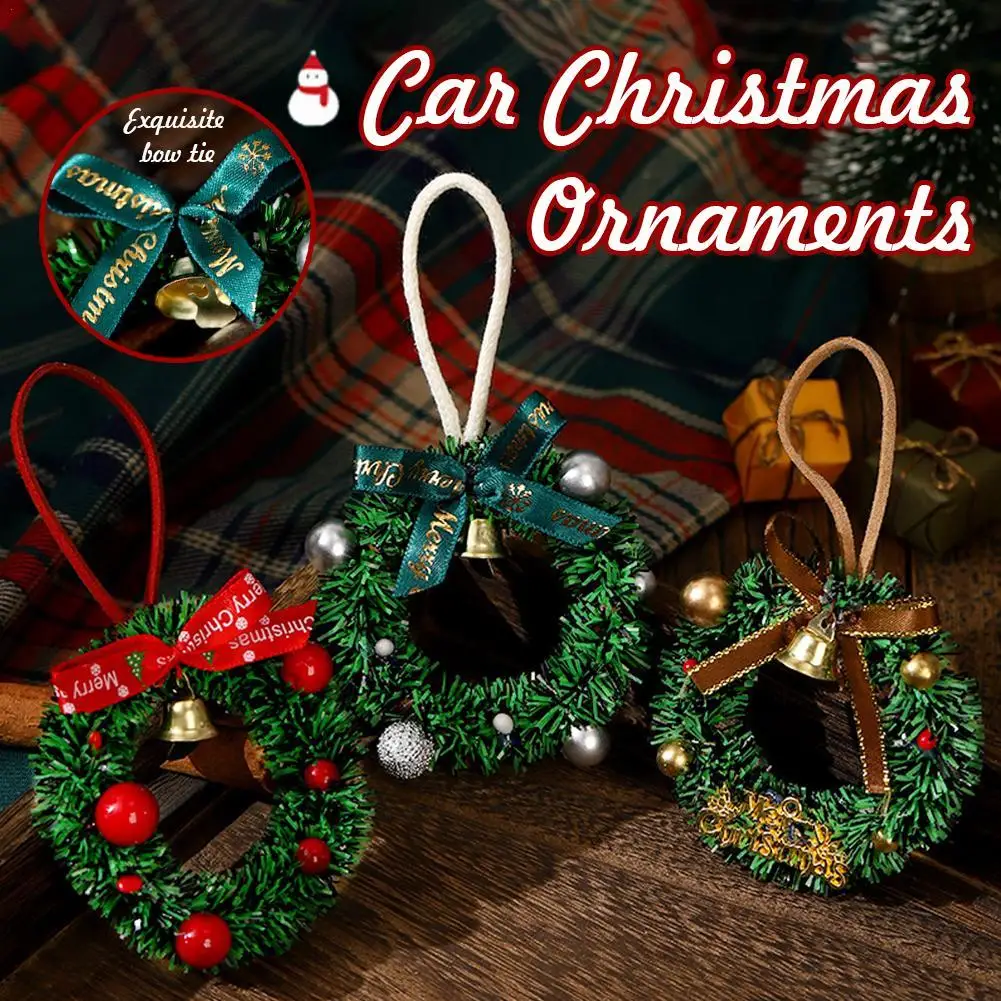 

Car Interior Rearview Mirror Christmas Decorations Hanging Bell Christmas Tree Ornament Mini Christmas Wreath Display Ornaments