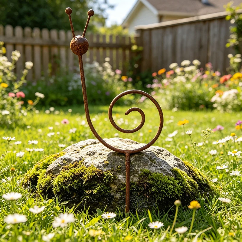 Rostiger Metall-Schnecken-Gartenstecker: Eisenkunst-Rasenornament für den Außenbereich, Terrasse und Garten – Dekorativer Einstecker
