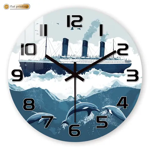 Vintage Ocean Liner & Dolphins Wall Clock, Nautical Theme Home Decor, Silent Quartz Movement Decorative Art Piece