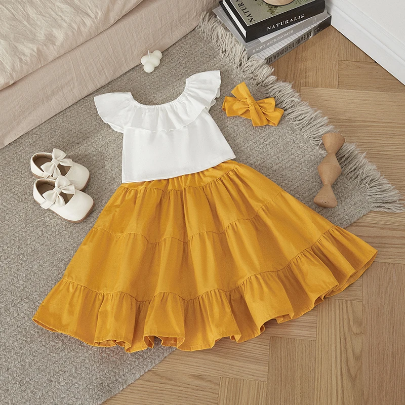 Listenwind 2-7Y Toddler Kid Baby Girl Clothes Sets Children Outfits Summer Ruffle Off Shoulder Tops Skirts Holiday Clothing D08