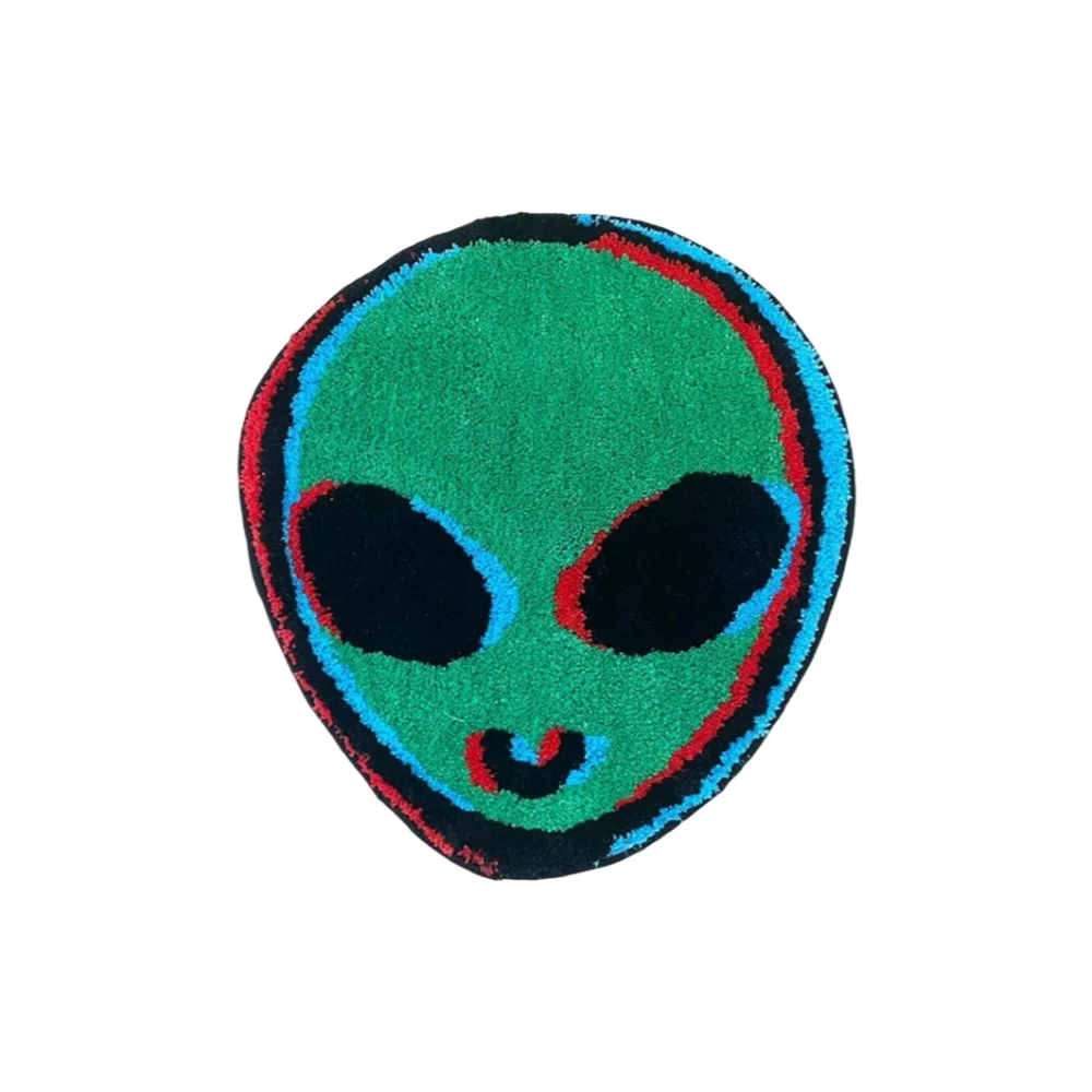 LAKEA Green Alien Rug, Face Shaped Tufted Accent Mat with Non-Slip Backing, Funky Cosmic Sci-Fi Style for Home Office