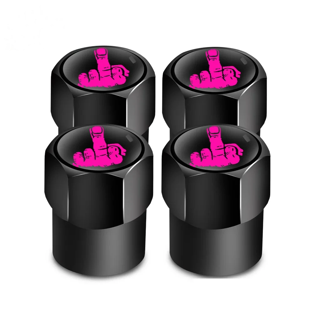 4x Black Pink Middle Finger Tire Valve Stem Caps Wheel Tire Air Valve for 4Runner Tacoma Silverado Ram Sierra Ranger Yukon F150