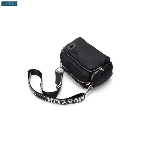 Imagen 2 del producto Bolso bandolera con bolsillo de nailon medio negro para mujer, bolsos de hombro con estampado de letras y cremallera interior