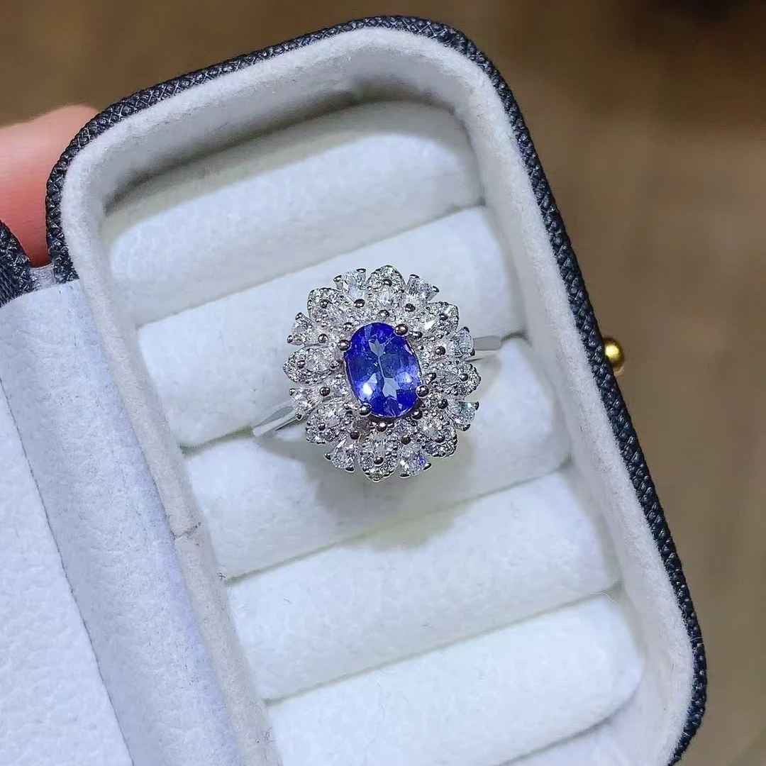 

KJJEAXCMY Natural Tanzanite Ring S925 Silver Inlaid Simple Women's High-End Jewelry The crystal is clean and has beautiful color