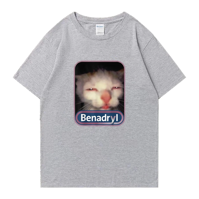 Hot Cute Kawaii Benadryl Meme Cat Funny T-Shirt Hip Hop short sleeve t-shirts