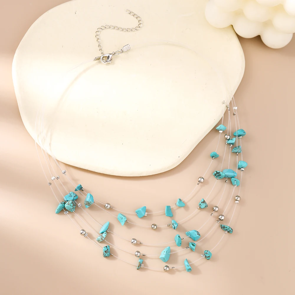 Aihua Boho Multilayer Naturstein Gläser Perlen Halskette Für Frauen Halsband Kragen Halskette Frauen Schmuck Geschenke – Detail 5