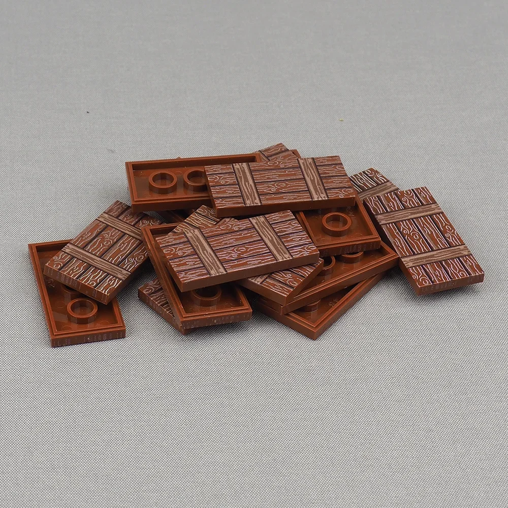 Moc 10 pçs 87079 impresso caixa de grão de madeira placa padrão blocos de construção caixa de madeira com listras tijolos partícula brinquedo diy presentes do miúdo