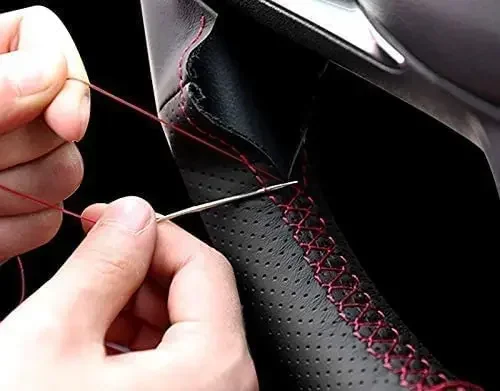 DIY Stitching Carbon Fiber Steering Wheel Cover For Nissan Rogue 2021 2022 Pathfinder 2022 Black Leather Interior Accessories view 4