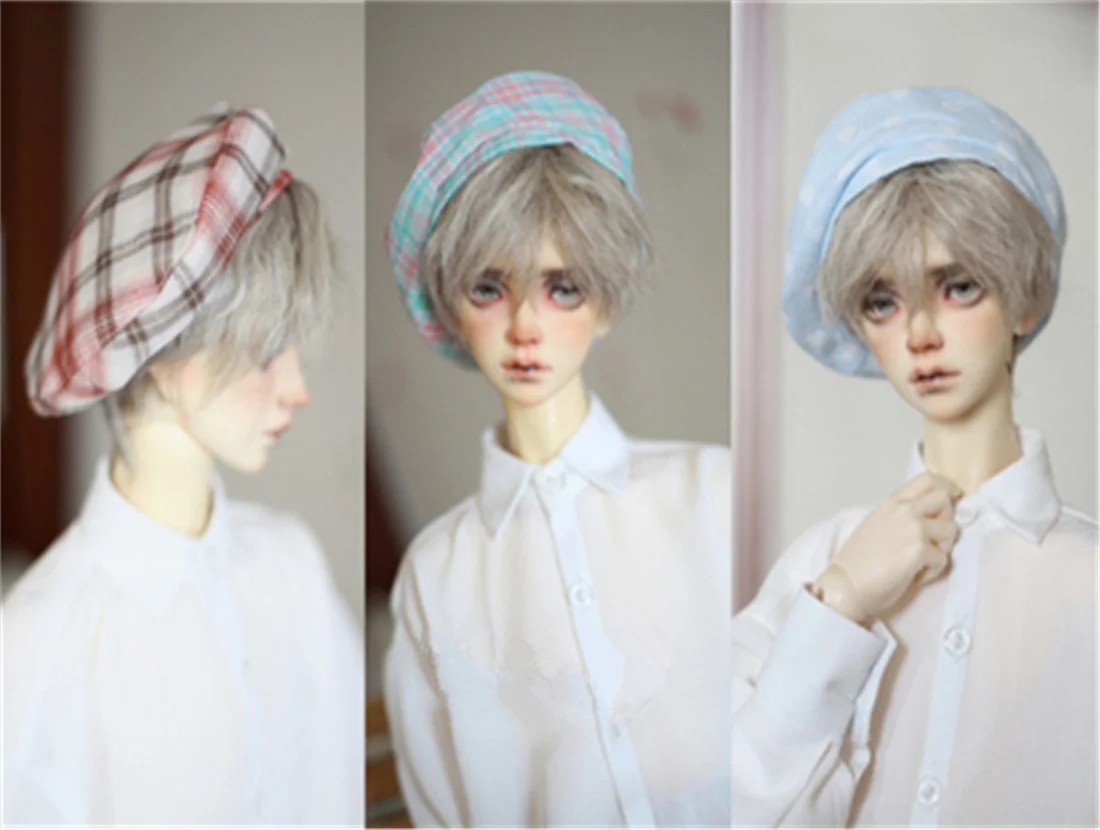 

BJD doll hat fits with 1/3 1/4 Uncle Size small Painter Plaid Soft thin Beret 3-color doll accessory