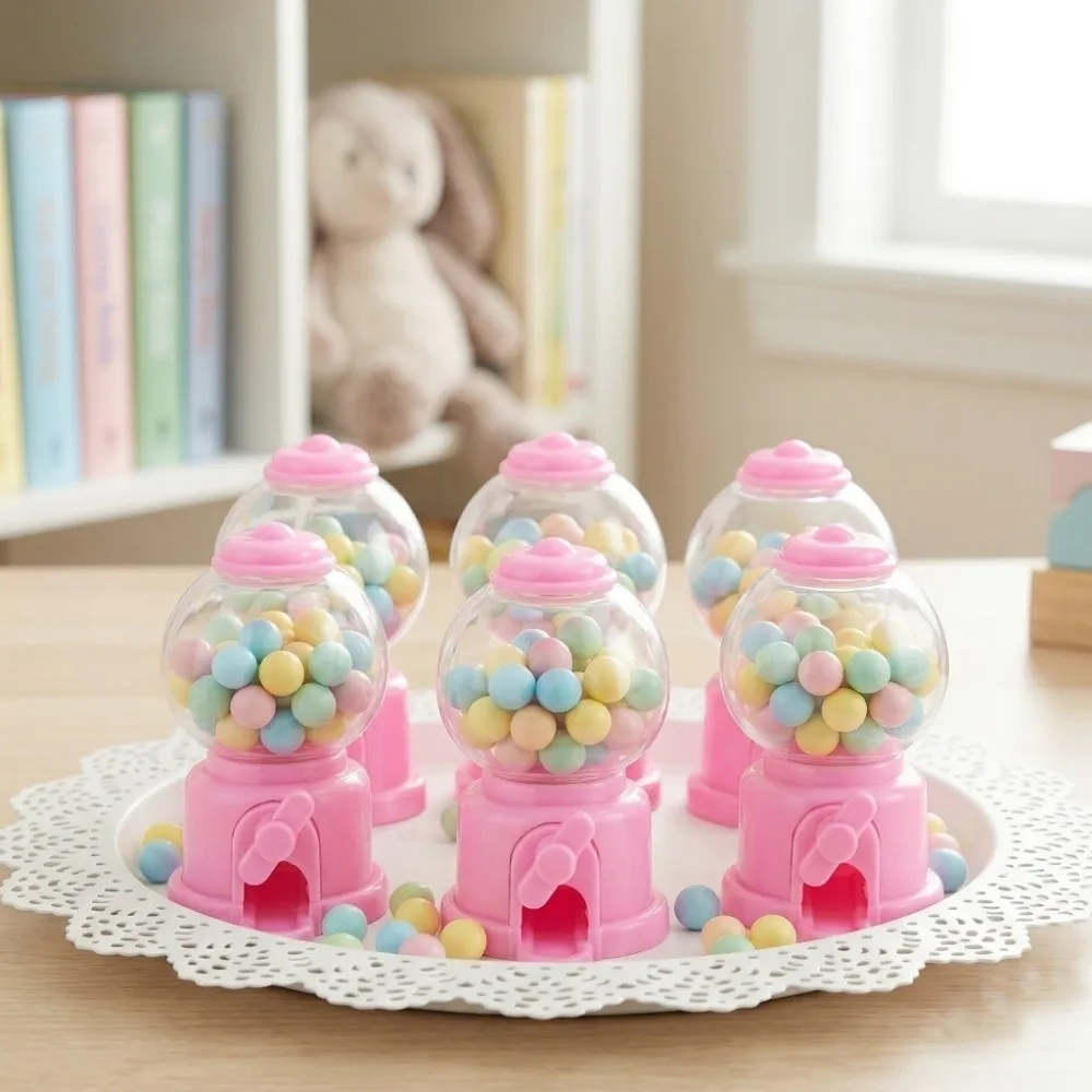 

6Pcs Cute Shape Mini Candy Dispenser PS+PP Mini Size Candy Machine Rotatable Design Pink Color Candy Storage Box Party Favors