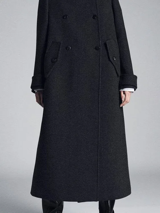 

Ele Long Sve Женская верхняя одежда Faion Пальто из смешанного материала с эффектом похудения Двубортная застежка на пуговицы с 3D-эффектом