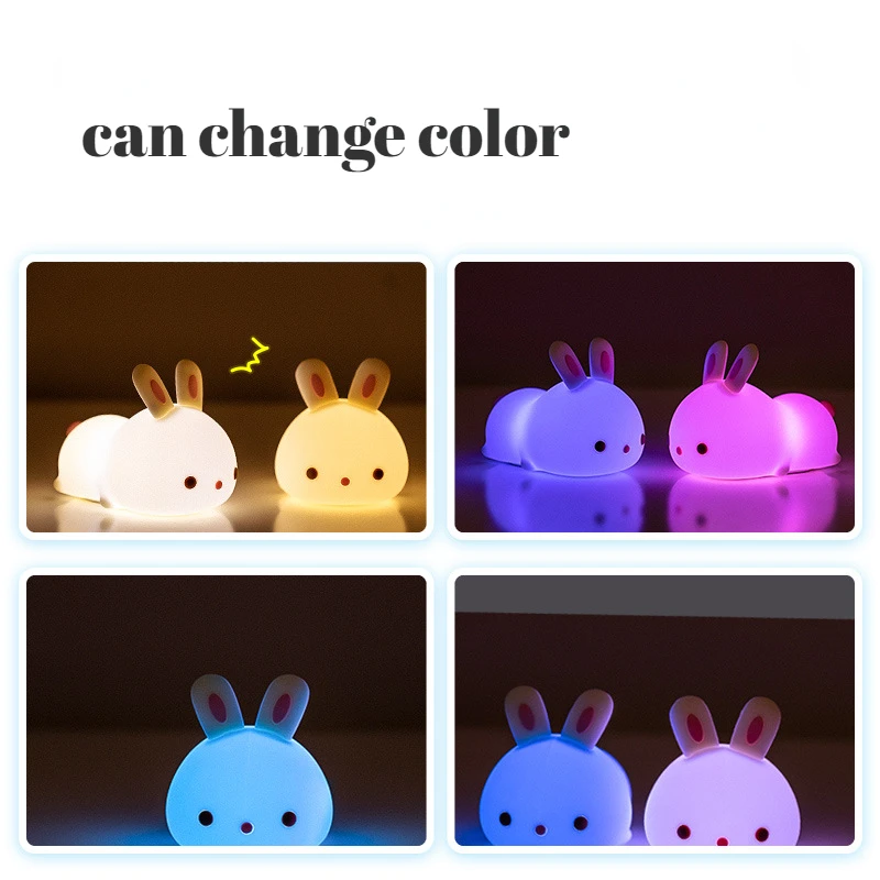 

LED Children Touch Night Light Soft Silicone Rabbit Children Holiday Gift USB Charging Dimmable Sleeping Bedside Lamp Baby Toys