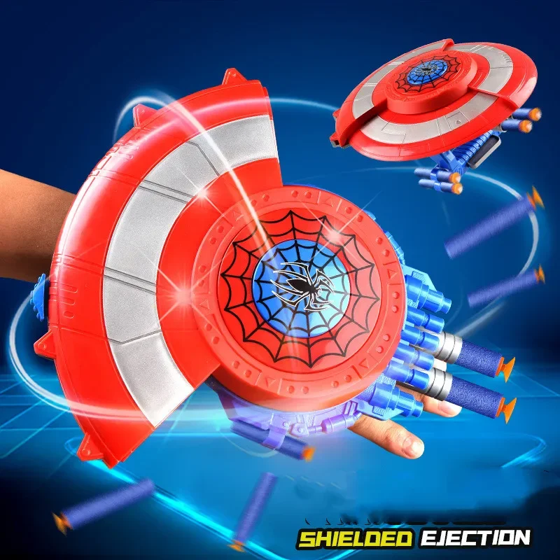 The Avengers Spiderman Shield Launcher Figures Anime Super Hero Deformer Soft Bullets Gun Toys For Kids Party Cosplay Props