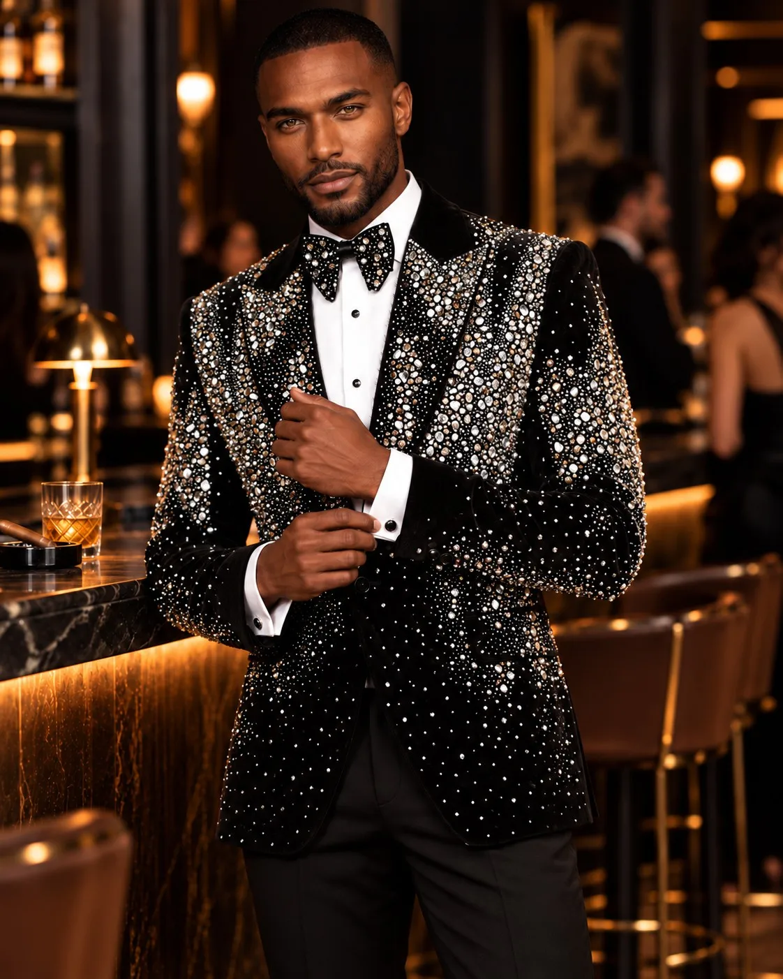 Brilliant Men Banquet Jacket Heave Beaded Sequins Crystal Peaked Lapel One Button Prom Coat Custom 1 Piece Celebrity Party Wear