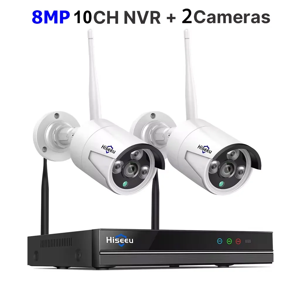 Hiseeu 3/5/8MP WiFi CCTV Camera Beveiligingssysteem IR Nachtzicht Bullet Camera Set 10CH NVR Draadloos CCTV Beveiligingssysteem