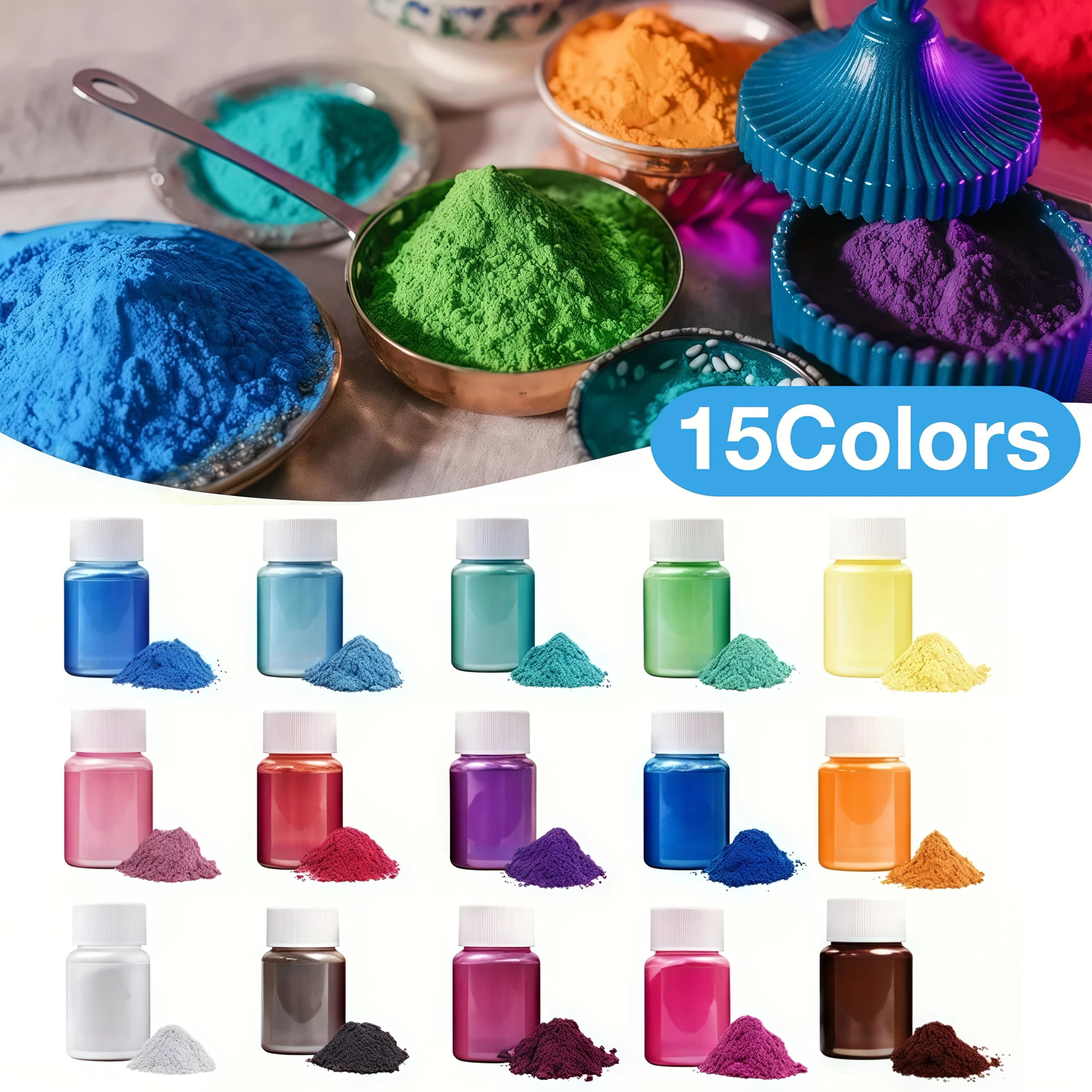 15Colors 20Ml/Bottle Resin Mica Powder, Epoxy Resin Pigment, Glitter Powder 15 Colors for Epoxy Resin Dyes, Candle Making, Art C