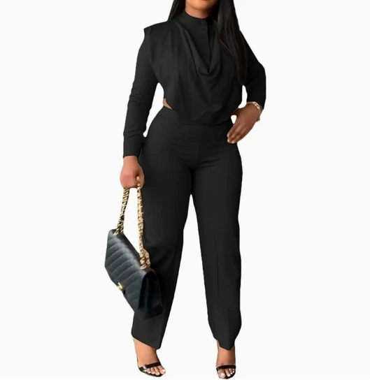 

Autumn and Winter Women's New Style Elegant Commuting Round Neck Stacked Top Straight Pants Fashion Suit 2 piece casual outfits