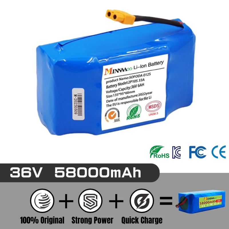 High capacity 36V 12Ah for Electric Self Balancing Scooter HoverBoard Unicycle Replacement Lithium Battery