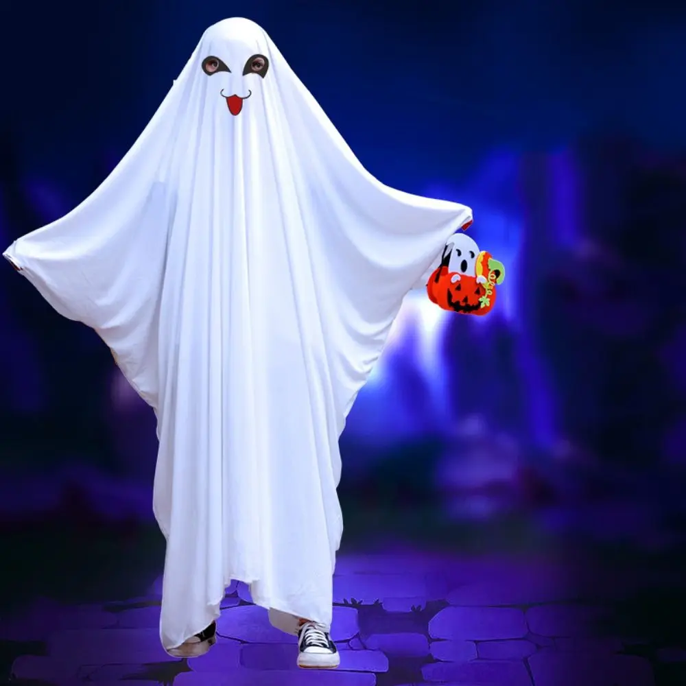 Hooded Halloween Cloak Cape Fright Clothes Smile Face Ghost Poncho Robe Black Eye Funny Cosplay Ghost Cosplay Costume Adult Kids