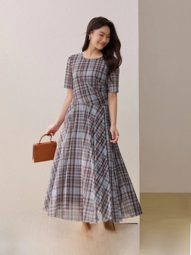 

Элегантное летнее женское платье миди А-силуэта в клетку, легкое, с завышенной талией, для отпуска, больших размеров, новинка