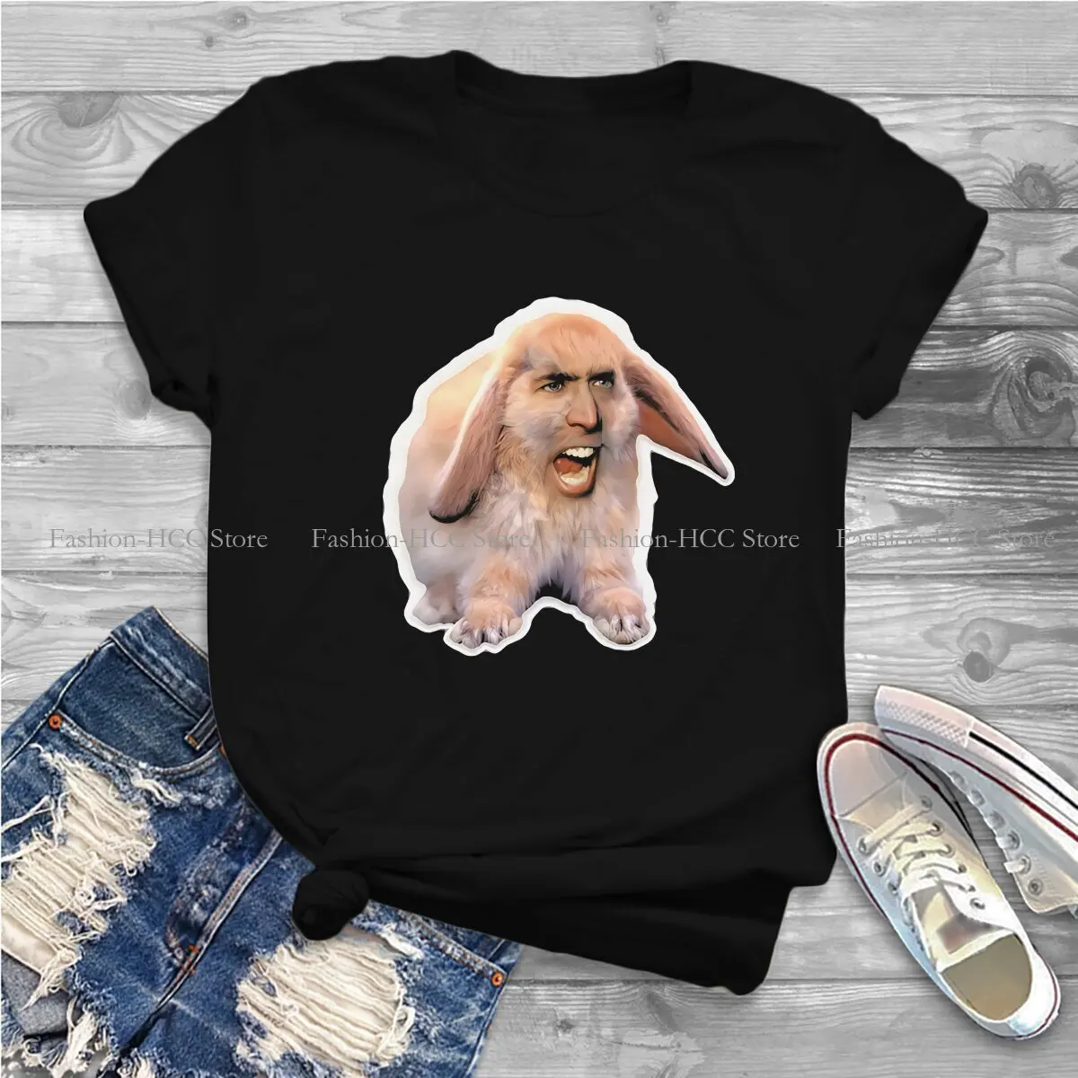 Rabbit Round Collar Polyester TShirt Nicolas  Cage Classic T Shirt Women Clothes Individuality