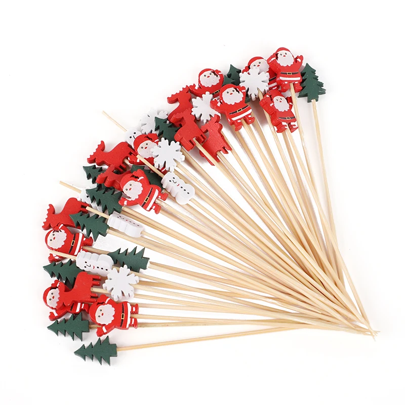 

100Pcs Christmas Buffet Fruit Food Skewer Bamboo Toothpicks Christmas Party Cupcake Topper Decoration Supplies New Year 2026