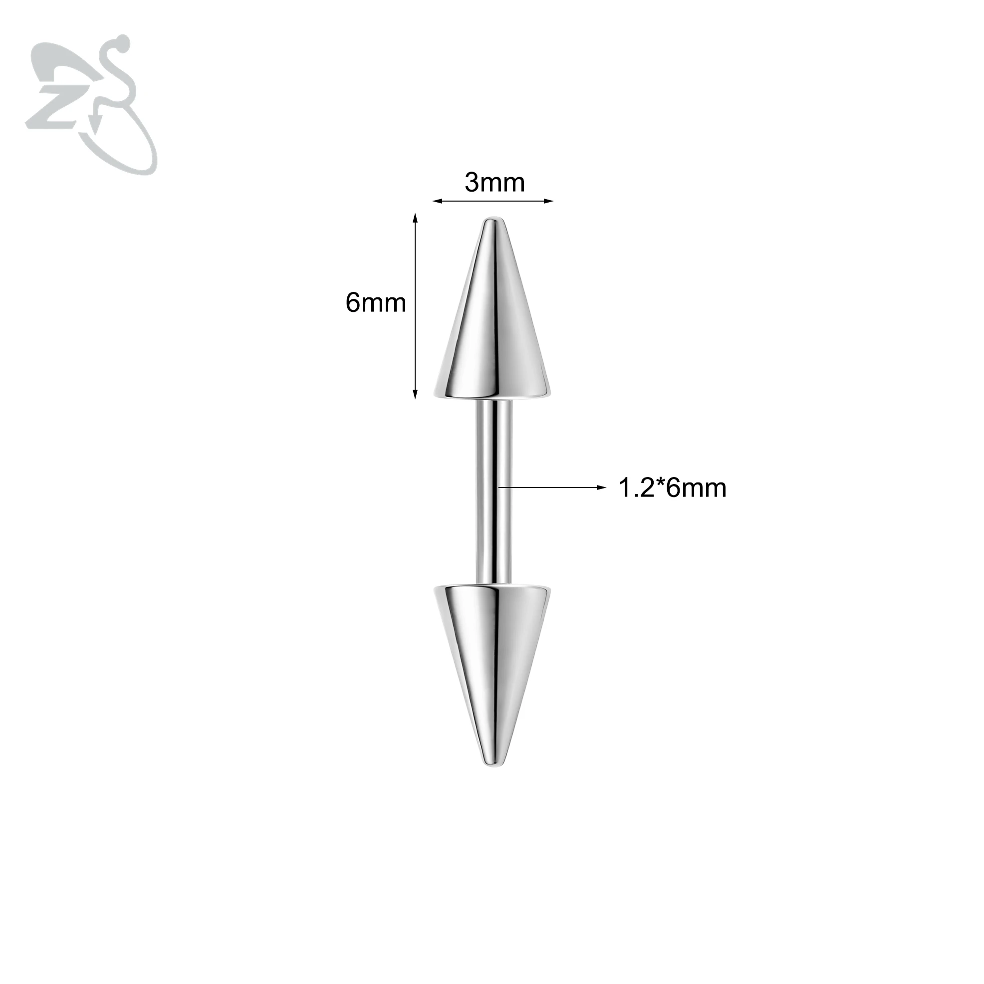 16G Stainless Steel Spike Eyebrow Ring, Unisex