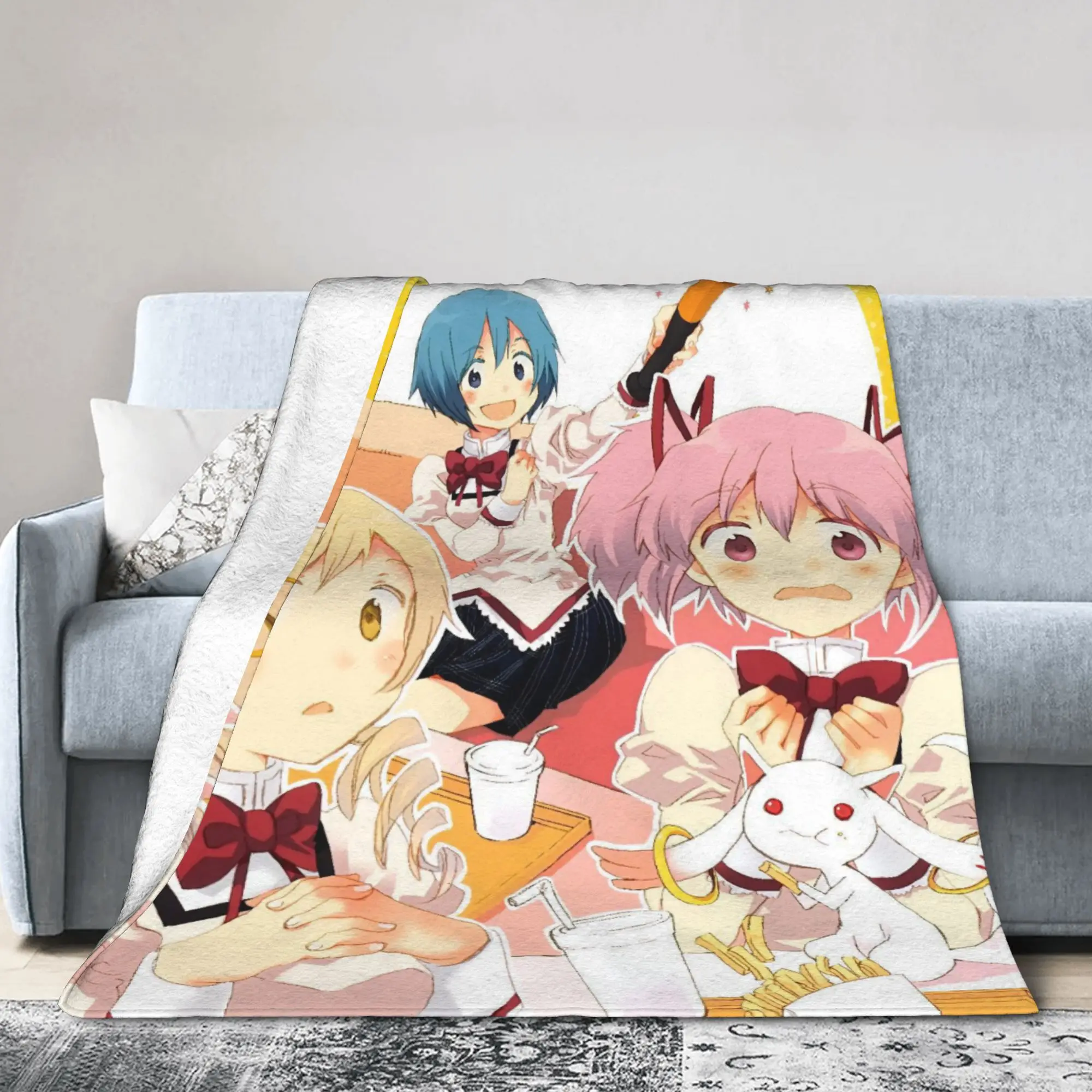 Puella Magi Madoka Magica Anime Blanket Flannel Spring Autumn  Multifunction Soft Throw Blanket for Bedding Plush Thin Quilt
